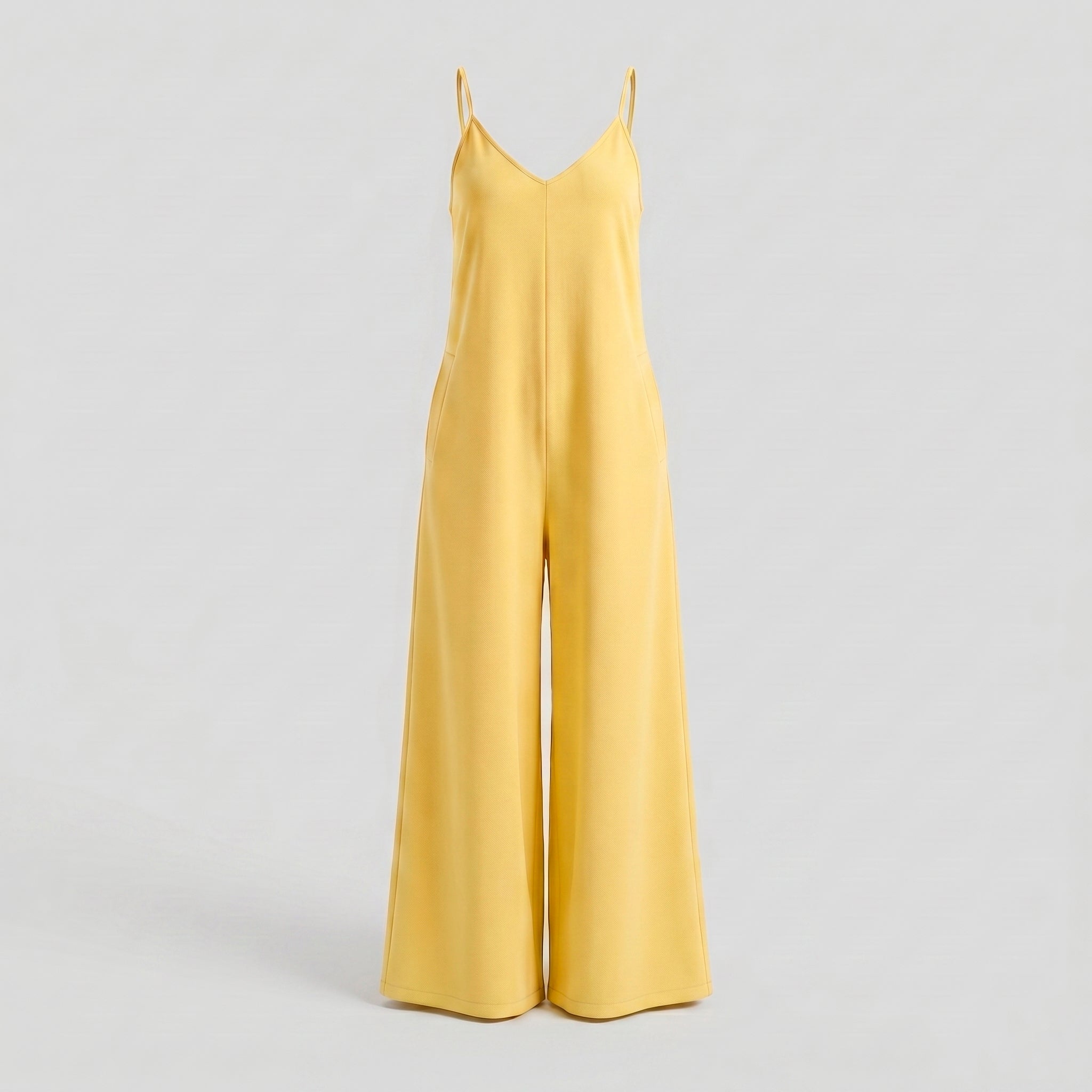 Macacão Longo Pantalona Decote V — Amarelo