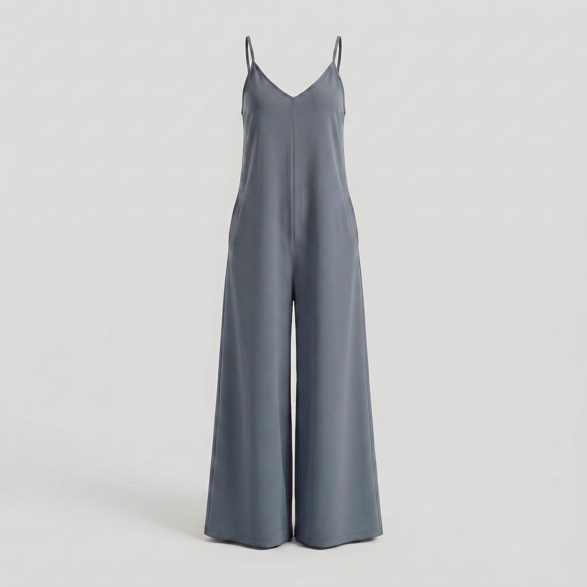 Macacão Longo Pantalona Decote V — Cinza