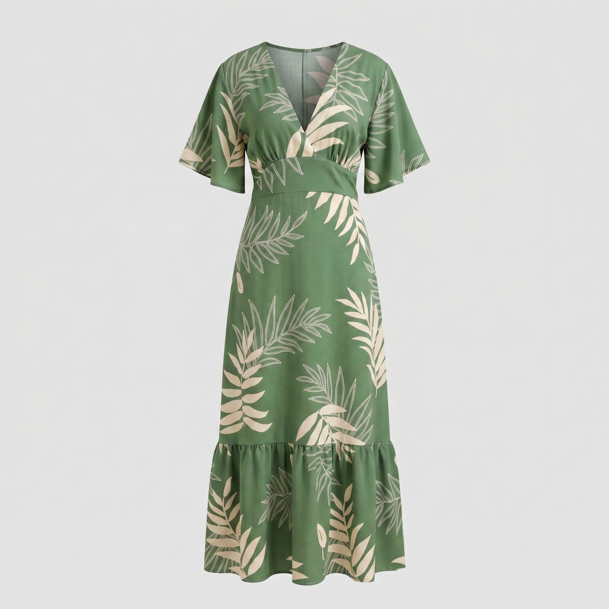 Vestido Longo Tropical Decote V — Verde