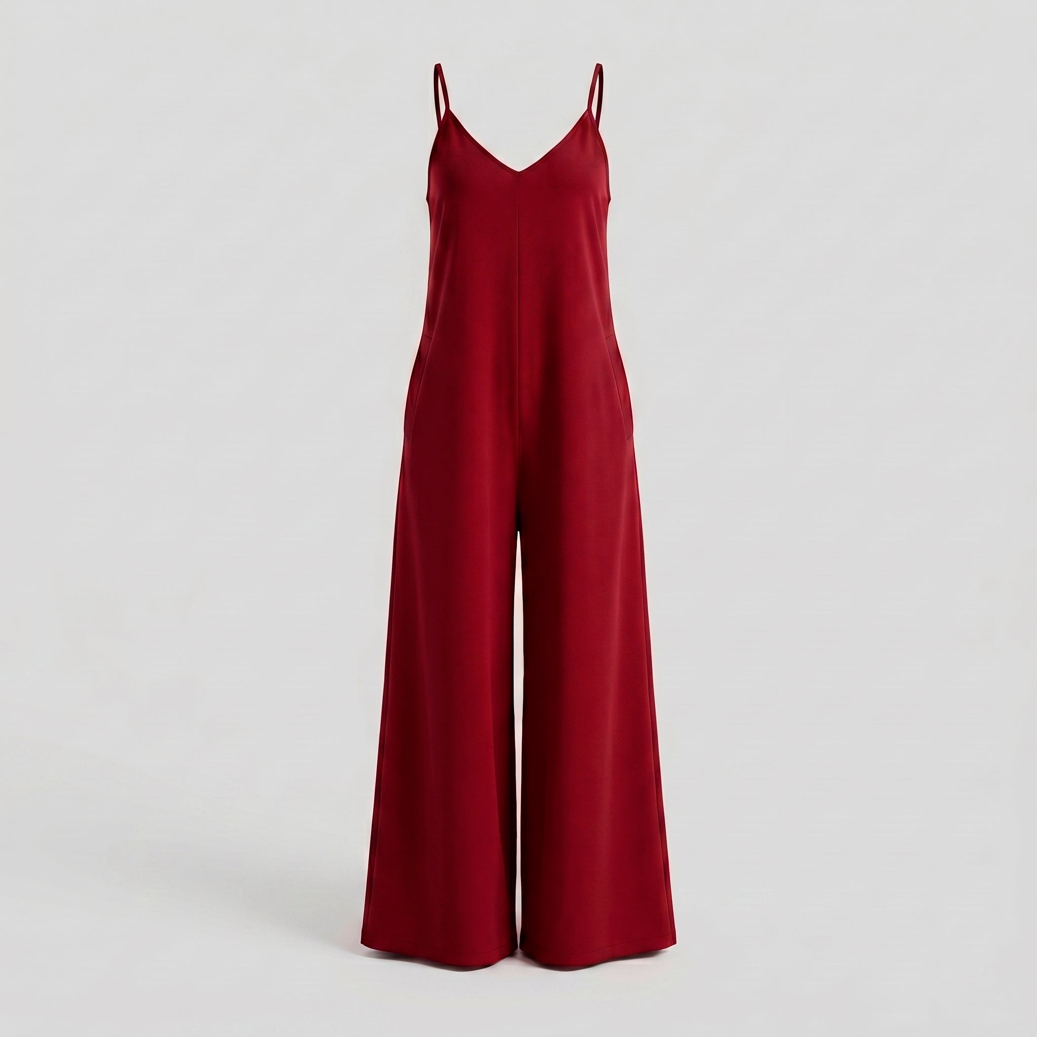 Macacão Longo Pantalona Decote V — Bordô