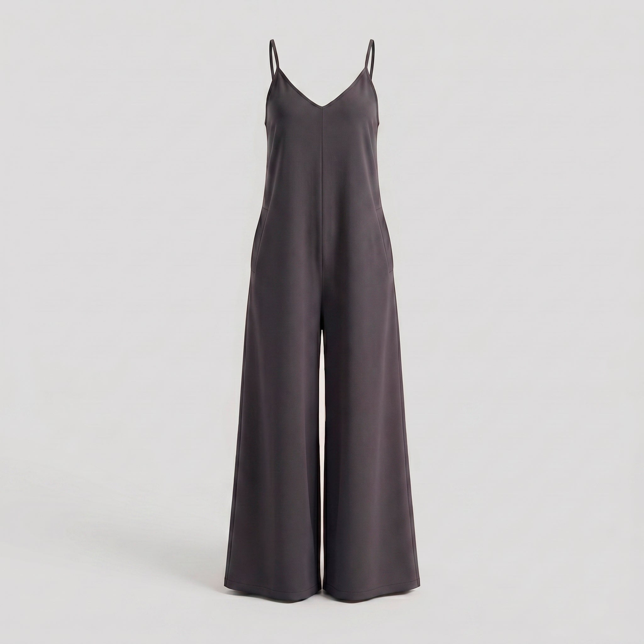 Macacão Longo Pantalona Decote V — Preto