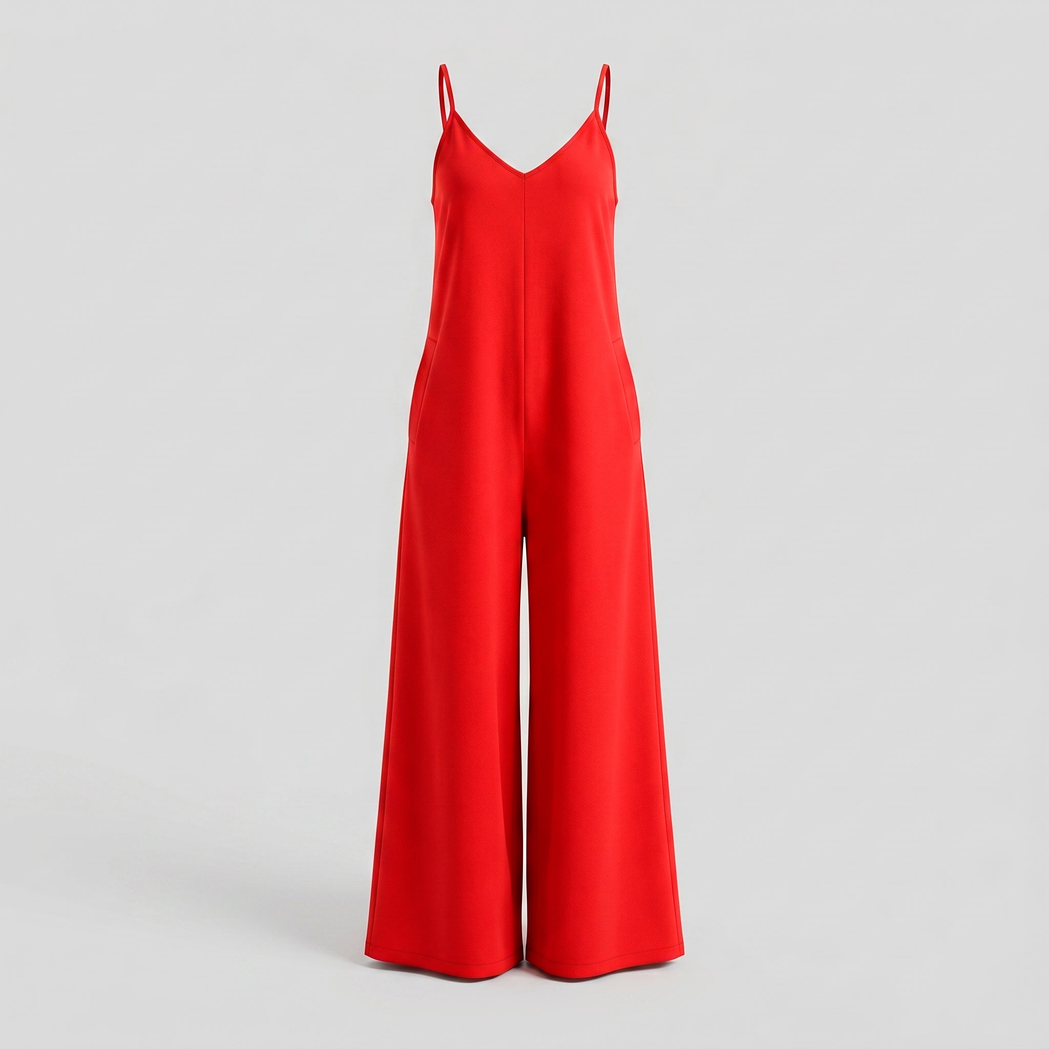 Macacão Longo Pantalona Decote V — Vermelho