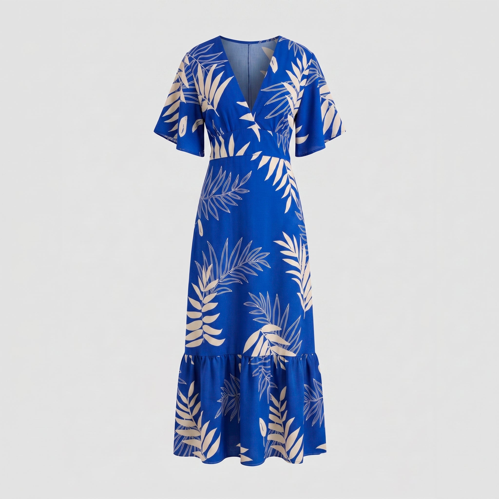 Vestido Longo Tropical Decote V — Azul
